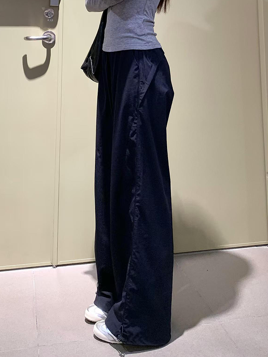 Women's Navy Blue Wide-Leg High-Waisted Casual Work Pants - 2025 Summer American Style Loose Fit Sports Trousers Women's Navy Blue Wide-Leg High-Waisted Casual Work Pants - 2025 Summer American Style Loose Fit Sports Trousers