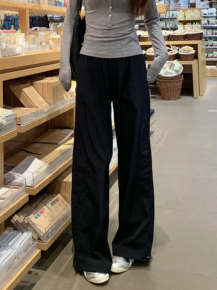 Women's Navy Blue Wide-Leg High-Waisted Casual Work Pants - 2025 Summer American Style Loose Fit Sports Trousers Women's Navy Blue Wide-Leg High-Waisted Casual Work Pants - 2025 Summer American Style Loose Fit Sports Trousers