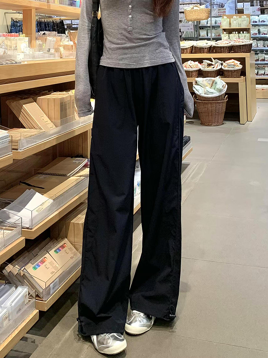 Women's Navy Blue Wide-Leg High-Waisted Casual Work Pants - 2025 Summer American Style Loose Fit Sports Trousers Women's Navy Blue Wide-Leg High-Waisted Casual Work Pants - 2025 Summer American Style Loose Fit Sports Trousers