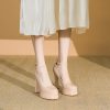 Women's Nude Patent Leather Square Toe Strap Shoes with 11CM Chunky Heel - Stylish Platform Footwear for 2025