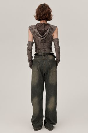 Women's Off-Shoulder Hooded Tank Top - Spicy Girl Wasteland Style, Summer Short Set, American 90s Fashion