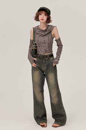 Women's Off-Shoulder Hooded Tank Top - Spicy Girl Wasteland Style, Summer Short Set, American 90s Fashion