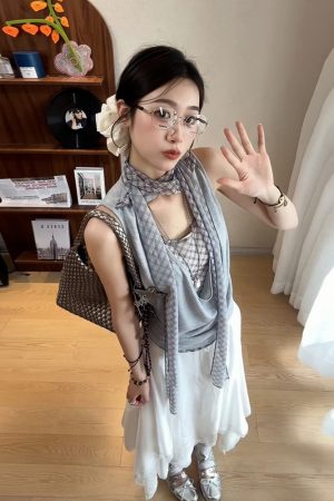 Women's Off-Shoulder Spliced Fake Two-Piece T-Shirt, Summer Plaid Sleeveless Vest, Chic Sexy Casual Top