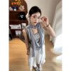 Women's Off-Shoulder Spliced Fake Two-Piece T-Shirt, Summer Plaid Sleeveless Vest, Chic Sexy Casual Top