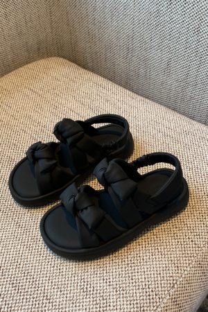 Women's Open-Toe Sandals 2025 Summer Korean Style Sweet Bow Thick-Soled Roman Shoes