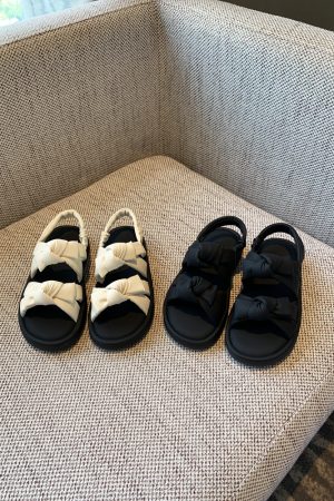 Women's Open-Toe Sandals 2025 Summer Korean Style Sweet Bow Thick-Soled Roman Shoes