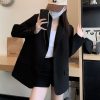 Women's Oversized Black Suit Jacket - Casual High-End Blazer for Petite Sizes, Spring Autumn 2025 Fashion