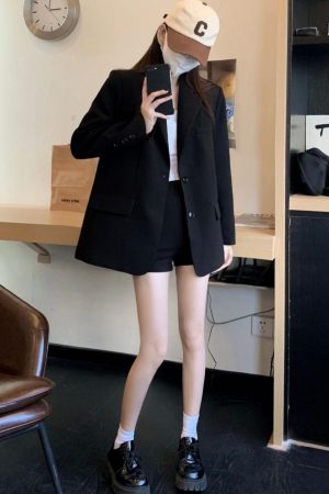 Women's Oversized Black Suit Jacket - Casual High-End Blazer for Petite Sizes, Spring Autumn 2025 Fashion