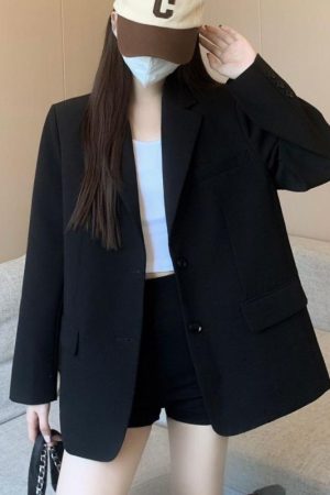 Women's Oversized Black Suit Jacket - Casual High-End Blazer for Petite Sizes, Spring Autumn 2025 Fashion