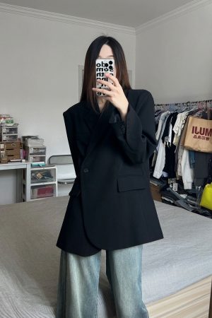 Women's Oversized Black Suit Jacket, Casual Loose Fit Blazer, High-End Feel, Plus Size, Spring Autumn 2025 Fashion