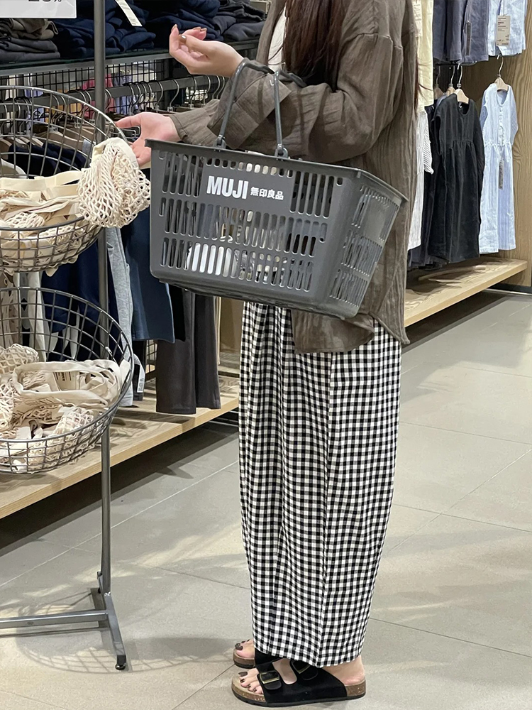 Women's Petite Plus Size Loose Checkered Cropped Wide-Leg Balloon Pants for Summer Women's Petite Plus Size Loose Checkered Cropped Wide-Leg Balloon Pants for Summer