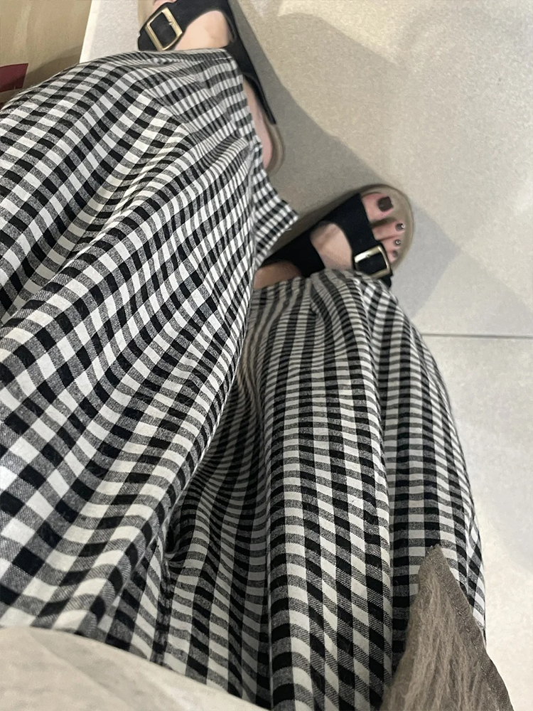 Women's Petite Plus Size Loose Checkered Cropped Wide-Leg Balloon Pants for Summer Women's Petite Plus Size Loose Checkered Cropped Wide-Leg Balloon Pants for Summer