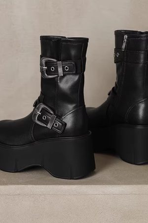 Women's Platform Thick-Soled Martin Boots with Metal Buckle - Fashionable Short Boots for Height Increase, Perfect for Petite Style