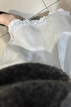 Women's Plus Size Light Blue Lace A-Line Midi Skirt, Slimming Design for Pear-Shaped Body, Trendy 2025 Style