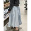 Women's Plus Size Light Blue Lace A-Line Midi Skirt, Slimming Design for Pear-Shaped Body, Trendy 2025 Style