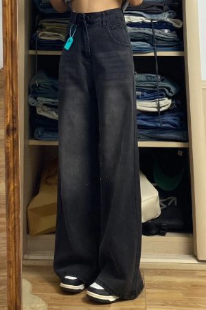 Women's Plus Size Loose Straight Leg Jeans for Short Girls - 2025 BF Style Lazy Slim Wide Leg Pants for Y2K Fashion