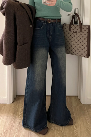 Women's Plus Size Loose Straight Leg Jeans for Short Girls - 2025 BF Style Lazy Slim Wide Leg Pants for Y2K Fashion