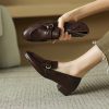 Women's Retro British Style Genuine Leather Slip-On Loafers with Medium Chunky Heel - Two-Way Wear for Spring Fashion