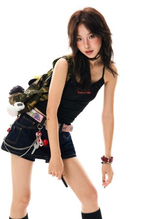 Womenâ€™s Retro Camouflage Studded Camisole - Sexy Slim-Fit Summer Top in American Style, Y2K Fashion