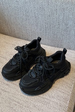 Women's Retro Dad Sneakers - Lace-Up Mesh Breathable Leather Thick-Soled Sports Leisure Shoes for Spring 2025