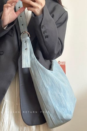 Women's Retro Denim Canvas Tote Bag - Large Capacity Commuting Shoulder & Crossbody Bag for Everyday Versatility