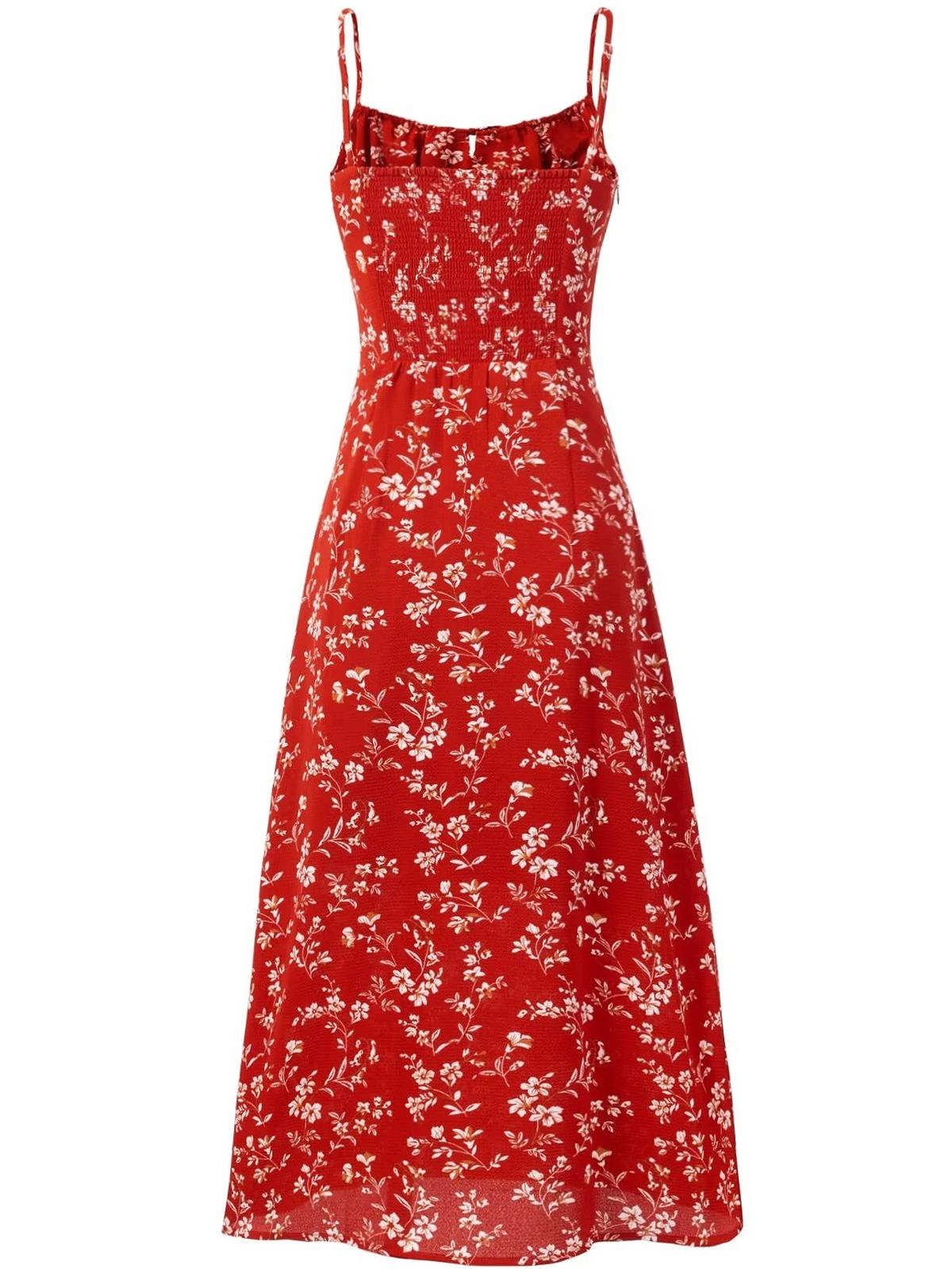 Women's Retro Floral Spaghetti Strap Dress - Waist-Cinching Long Dress for Summer Beach Vacation 2025 Women's Retro Floral Spaghetti Strap Dress - Waist-Cinching Long Dress for Summer Beach Vacation 2025