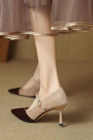 Women's Retro Patchwork High Heels - Italian-Style Soft-Soled Comfort Shoes with 7 cm Shallow Mouth Design