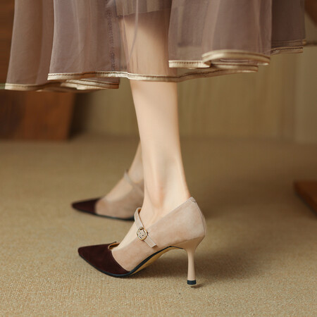 Women's Retro Patchwork High Heels - Italian-Style Soft-Soled Comfort Shoes with 7 cm Shallow Mouth Design Women's Retro Patchwork High Heels - Italian-Style Soft-Soled Comfort Shoes with 7 cm Shallow Mouth Design