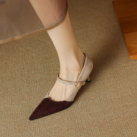 Women's Retro Patchwork High Heels - Italian-Style Soft-Soled Comfort Shoes with 7 cm Shallow Mouth Design Women's Retro Patchwork High Heels - Italian-Style Soft-Soled Comfort Shoes with 7 cm Shallow Mouth Design