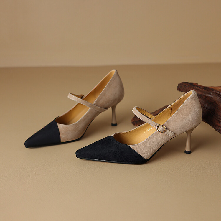 Women's Retro Patchwork High Heels - Italian-Style Soft-Soled Comfort Shoes with 7 cm Shallow Mouth Design Women's Retro Patchwork High Heels - Italian-Style Soft-Soled Comfort Shoes with 7 cm Shallow Mouth Design