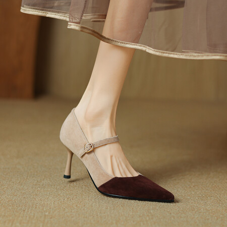 Women's Retro Patchwork High Heels - Italian-Style Soft-Soled Comfort Shoes with 7 cm Shallow Mouth Design Women's Retro Patchwork High Heels - Italian-Style Soft-Soled Comfort Shoes with 7 cm Shallow Mouth Design