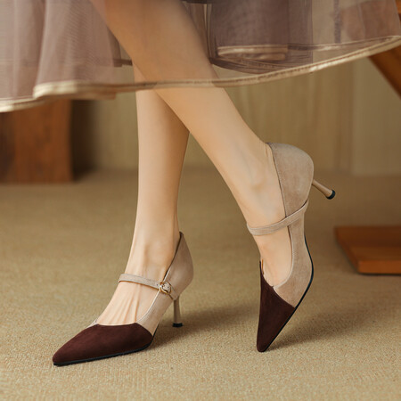 Women's Retro Patchwork High Heels - Italian-Style Soft-Soled Comfort Shoes with 7 cm Shallow Mouth Design Women's Retro Patchwork High Heels - Italian-Style Soft-Soled Comfort Shoes with 7 cm Shallow Mouth Design