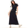 Women's Retro Sports Set with Three Stripes, Short Sleeve T-Shirt and High Waist Draped Mid-Length Skirt - Summer Style