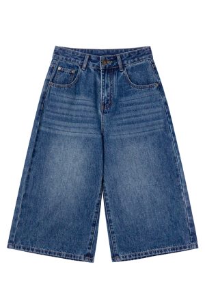 Women's Retro Wash Denim Shorts - Summer 2025 Petite Loose Straight Wide-Leg Style