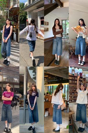 Women's Retro Wash Denim Shorts - Summer 2025 Petite Loose Straight Wide-Leg Style