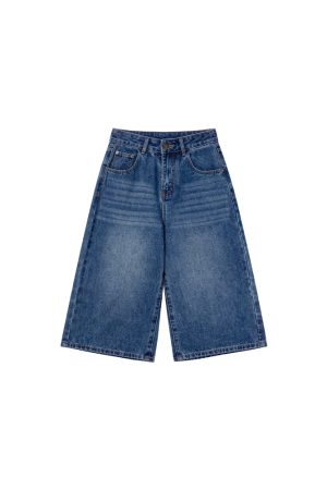 Women's Retro Wash Denim Shorts - Summer 2025 Petite Loose Straight Wide-Leg Style