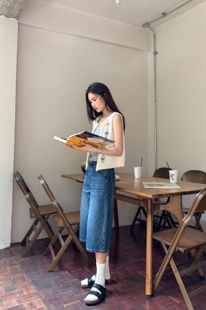 Women's Retro Wash Denim Shorts - Summer 2025 Petite Loose Straight Wide-Leg Style