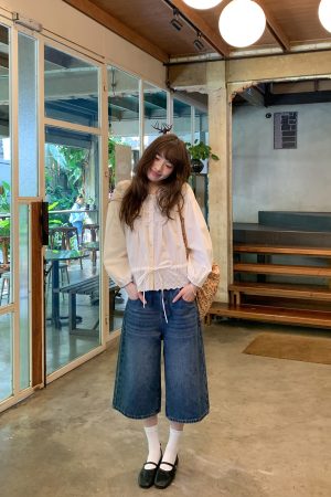 Women's Retro Wash Denim Shorts - Summer 2025 Petite Loose Straight Wide-Leg Style