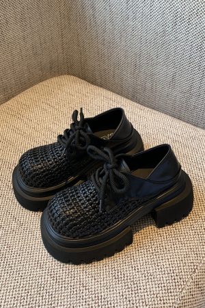 Women's Retro Woven Hollow Loafers - 2025 Summer Slip-On Thick-Soled Leather Shoes, Breathable Comfort, Stylish Casual Footwear