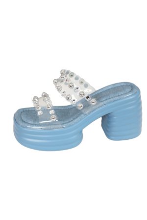 Women's Rhinestone-Embellished Platform Slippers, Thick-Soled Chunky Heels, Waterproof Summer Style 2025, Outdoor Wear