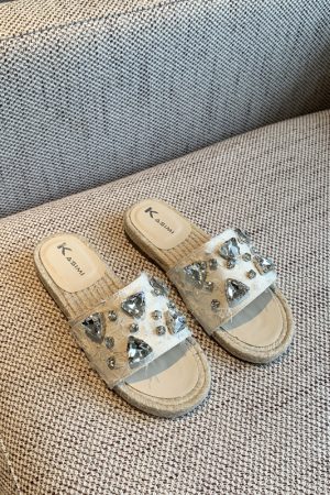 Women's Rhinestone Fisherman Sandals - Flat Woven One-Strap Slippers for Summer 2025 Outdoor Trend, Stylish and Comfortable