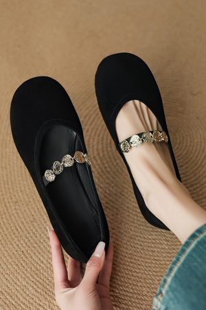 Women's Shallow Round-Toe Mary Jane Shoes - Comfortable Italian Flat Shoes for Everyday Wear