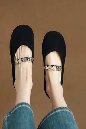 Women's Shallow Round-Toe Mary Jane Shoes - Comfortable Italian Flat Shoes for Everyday Wear