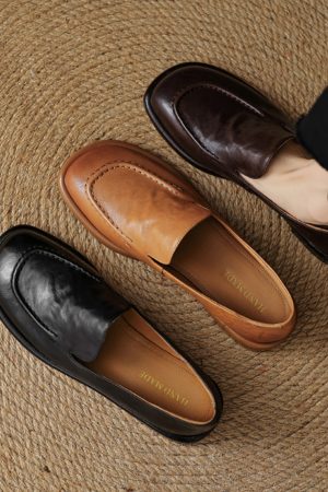 Women's Sheepskin Melard Flat Loafers - Stylish Spring/Summer 2025 Leather Shoes, Sizes 41-43, Perfect for Casual Outings