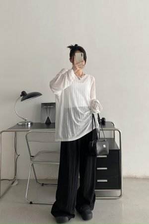 Women's Sheer Long Sleeve Sun Protection T-Shirt - Loose Fit Transparent Cover-Up with Grapefruit Print for Airy Comfort