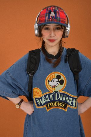 Women's Short Sleeve Denim T-Shirt with Cartoon Embroidery - Loose Fit, Round Neck, Summer Style, Vintage-Inspired