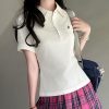 Women's Short Sleeve Embroidered Polo Shirt - Pudding Bear JK Uniform Style for Summer 2025, Cute and Trendy Fashion