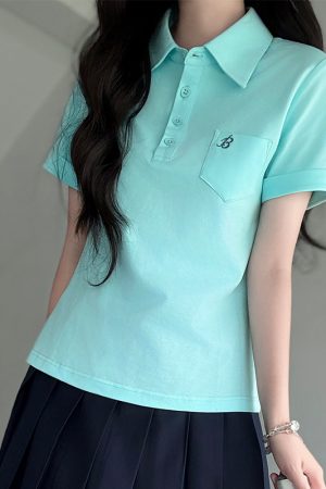 Women's Short Sleeve Embroidered Polo Shirt - Pudding Bear JK Uniform Style for Summer 2025, Cute and Trendy Fashion