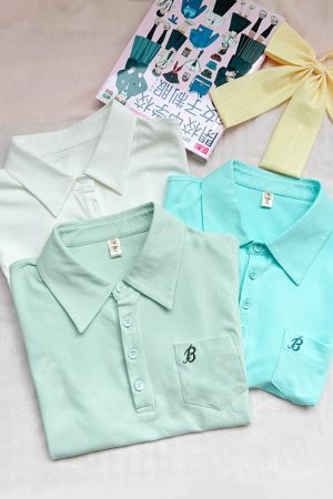 Women's Short Sleeve Embroidered Polo Shirt - Pudding Bear JK Uniform Style for Summer 2025, Cute and Trendy Fashion
