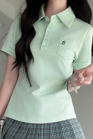 Women's Short Sleeve Embroidered Polo Shirt - Pudding Bear JK Uniform Style for Summer 2025, Cute and Trendy Fashion
